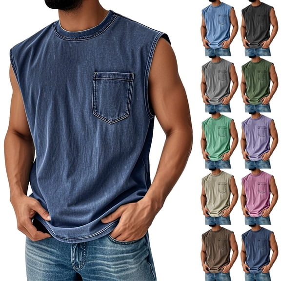 Mens Tank Top Sleeveless Tee Shirts Muscle Gym Workout Running Big and Tall Summer Tank Tops with Pockets
