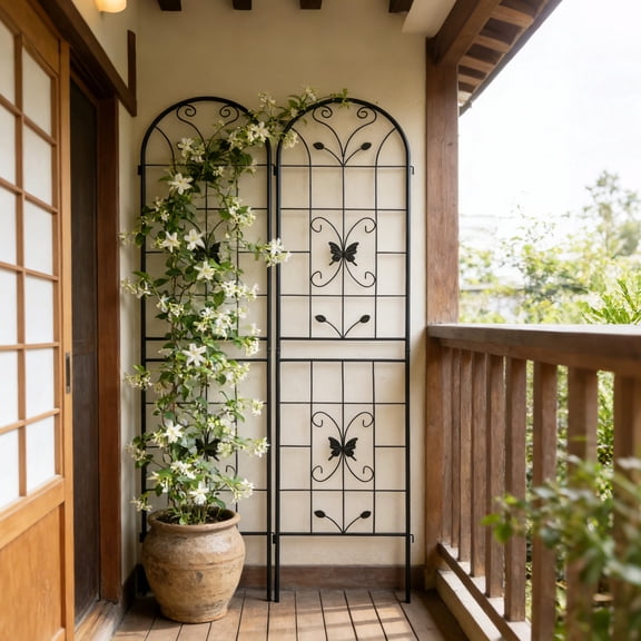 86.7in x 19.7in Metal Garden Trellis for Climbing Plants, Rustproof Flower Support, Black, 2-Pack