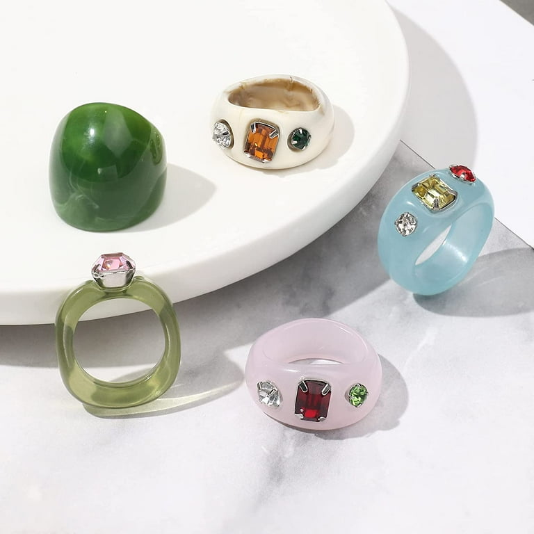 Acrylic Resin Rings Cute Trendy Rings Colorful Rings Plastic Resin  Stackable Chunky Ring set for Women Girls