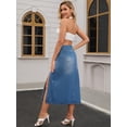 thumbnail image 4 of DARING DIVA Women's Midi Denim Skirt Side Split Rhinestone Jean Skirts Medium Blue, 4 of 7