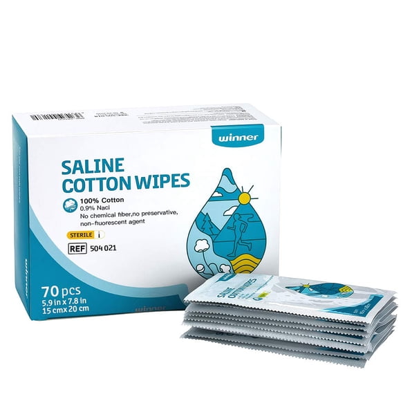 Winner Sterile Saline Wipes, 6" x 8" Large Personal Care Wipes, Gentle Saline Pads for Piercings, Multi-Purpose for Sensitive Eyes and Face, Individu