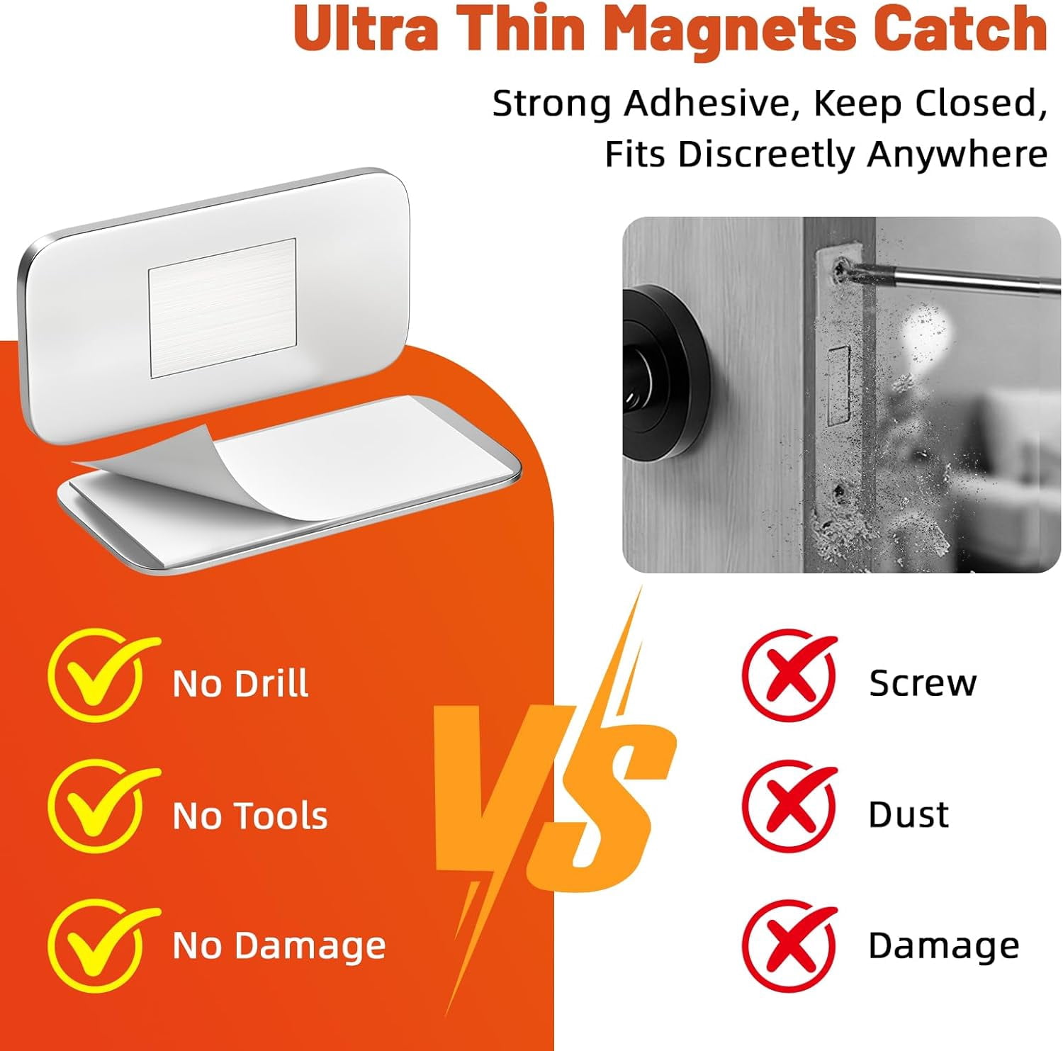 JJEAN-No Drill Cabinet Door Magnet for Closure, 12 Pack Magnetic Drawer Closure with Ultra Thin Adhesive Catch, Door Magnetic Catches for Kitchen, Pantry, Keep Cabinets Closed Securely, Easy Install