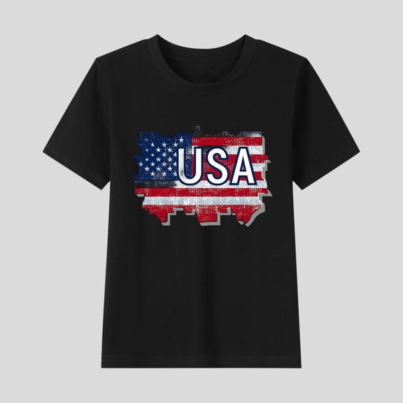 hengsof Girls Patriotic Graphic T-Shirt Fashion Printed Short Sleeve Cotton Crew Neck Top Children Independence Day Shirt Sizes 2-15