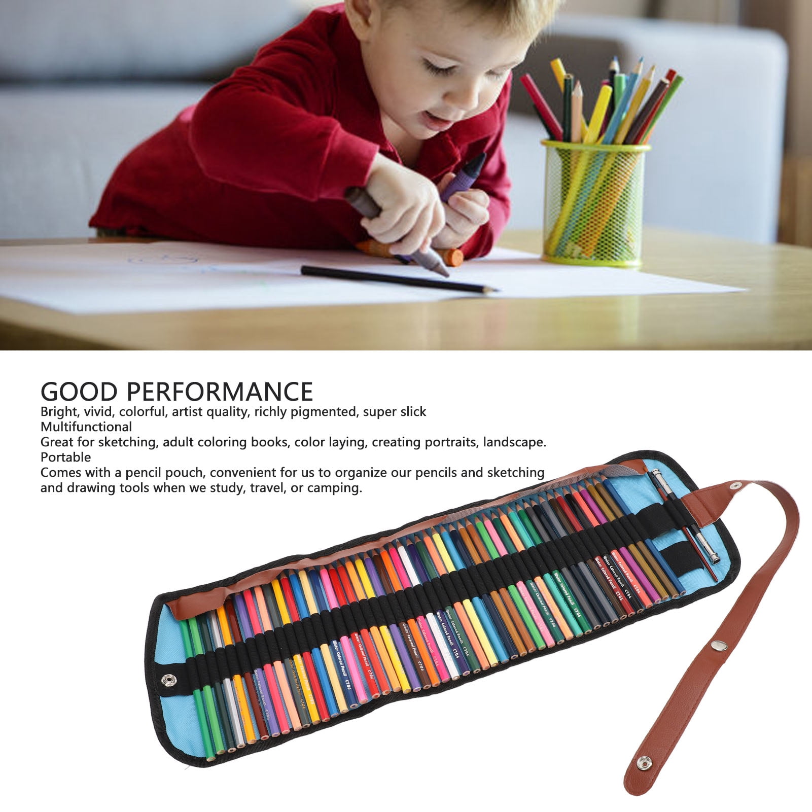 NFTIGB 50 Colors Water Soluble Colored Pencils Set, Artist Drawing Pencils with Canvas Roll Pouch, Watercolor Brush, Sharpener for Sketching, Adult Coloring & Kids (8.27 in / 21 cm)