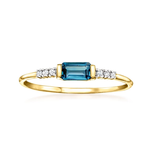 Pure Collection by Ross-Simons 0.30 Carat London Blue Topaz Ring With Diamonds in 14kt Yellow Gold, Women's, Adult
