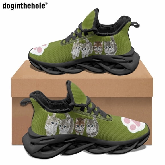 Zapatos planos con estampado de gatito de dibujos animados para mujer, zapatillas deportivas casuales de moda, zapatillas clásicas para correr con cordones