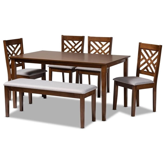 Bowery Hill Gray Fabric and Walnut Finished Wood 6-Piece Dining Set