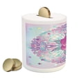 thumbnail image 2 of Indie Piggy Bank, Psychedelic Mandala Inspired Round Rose 80s 90s Retro Vintage Vibrant, Ceramic Coin Bank Money Box for Cash Saving, 3.6" X 3.2", Pale Blue Lavender, by Ambesonne, 2 of 4
