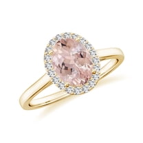 Natural Morganite Halo Engagement Ring with Moissanite in Yellow Gold Plated/ 925 Sterling Silver| Oval Shaped Birthstone, Birthday, Anniversary, Wedding Jewelry, Ring Size 5