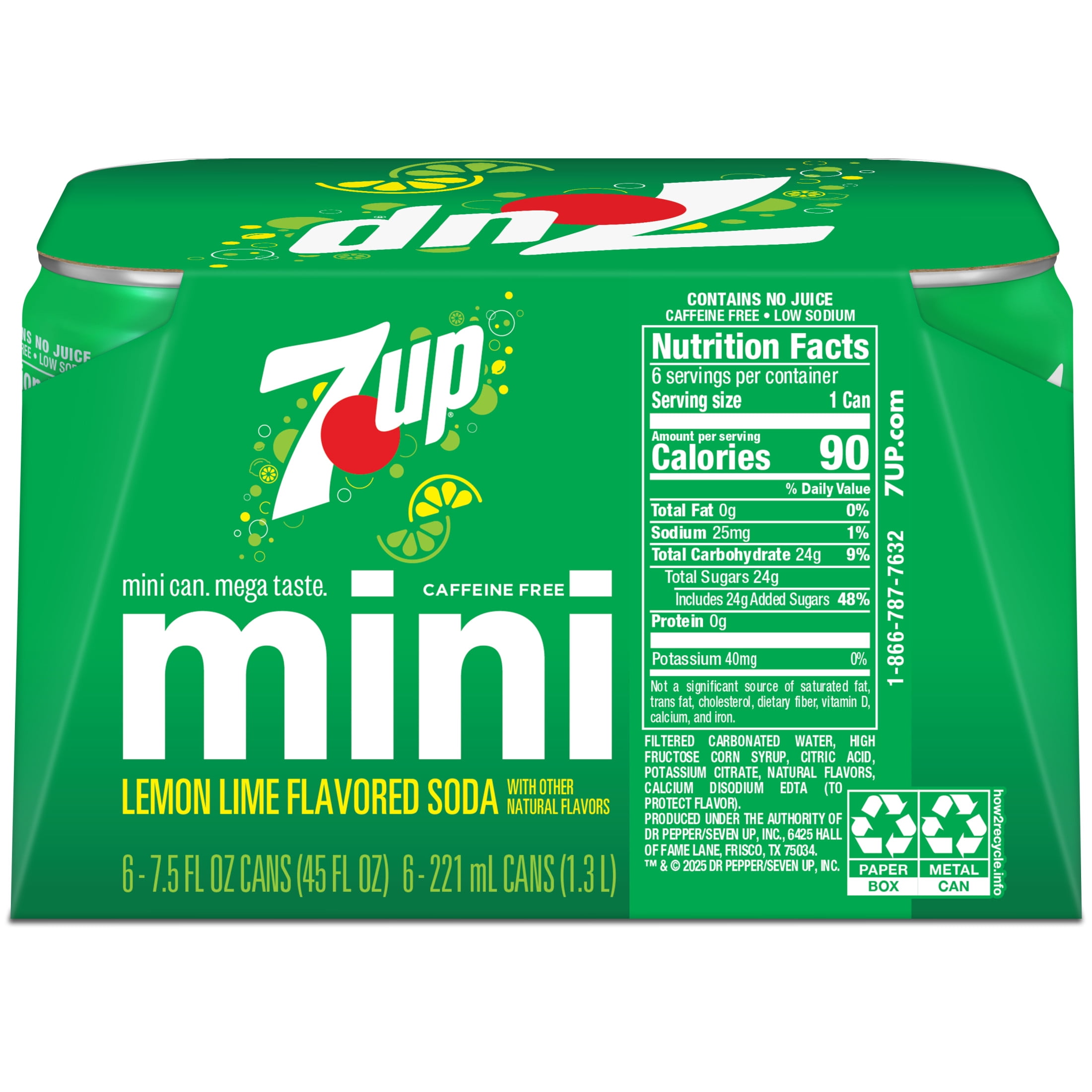 7UP Clear, Caffeine Free Lemon Lime Soda, 7.5 fl oz, 6 Pack Cans