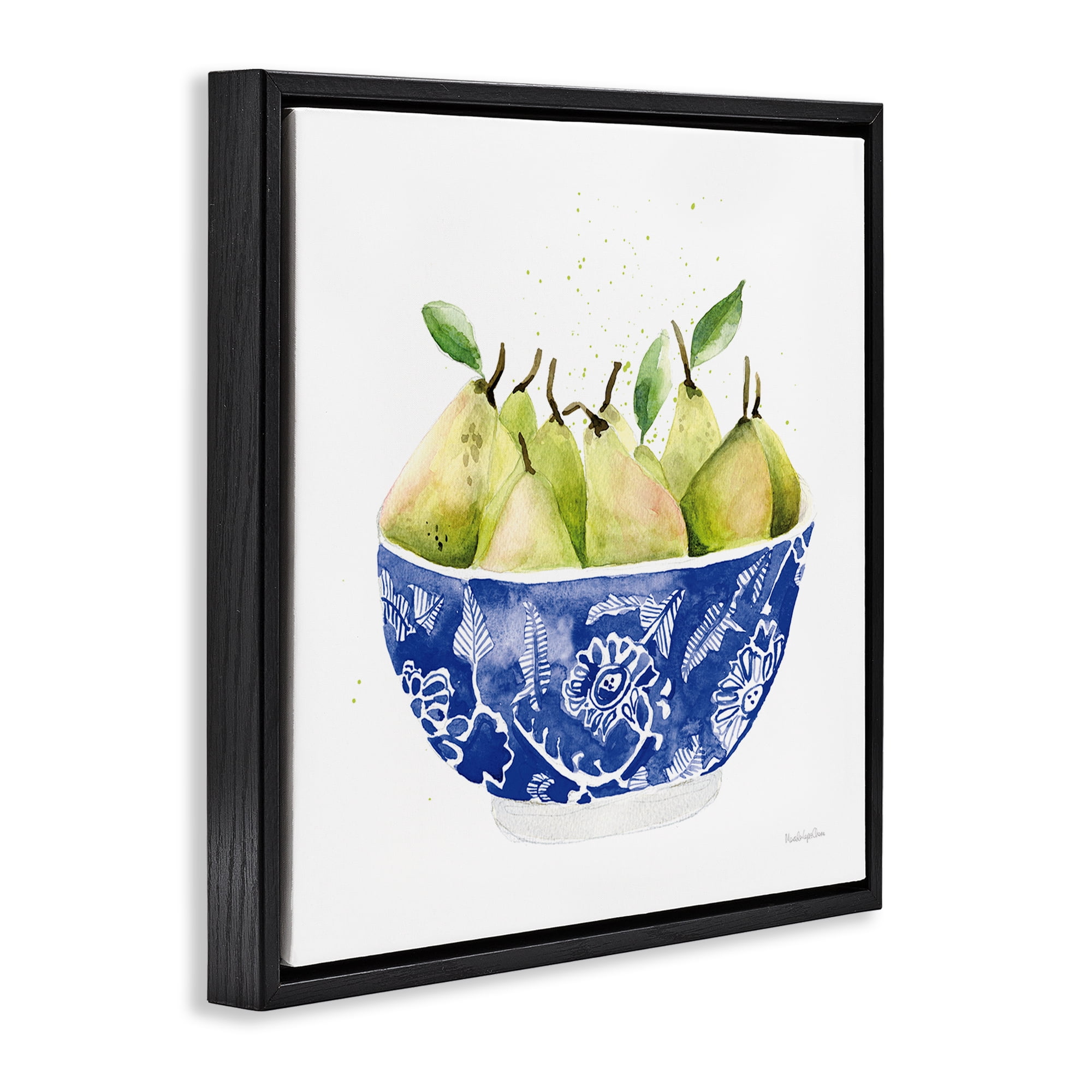 Stupell Industries Elegant Bowl of Pears Food & Beverage Painting Black Floater Framed Canvas Art Print Wall Art, 25 x 25