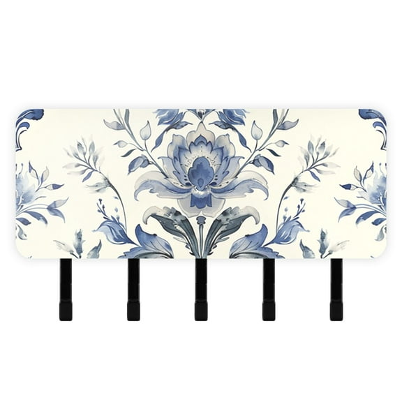 Boho Tribal Floral Flowers Mail Holder Organizer Wall Mount with Shelf Key Holder Key Rack with 5 Key Hooks for Wall Decorative
