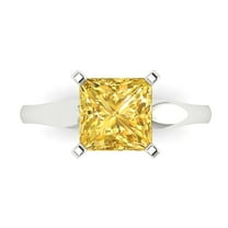 2.5 ct Princess Cut Natural Citrine Solitaire 18K White Gold Womens Engagement Ring