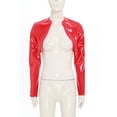 thumbnail image 3 of iiniim Veste Courte en Cuir Pu Brillant pour Femmes, Veste Bomber à Manches Longues pour Halloween Rouge m, 3 of 7