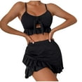 thumbnail image 1 of Matching Family Swimsuits Women's Fashion Solid Color Wrapped Hip Skirt Split Swimwear Set, 1 of 5