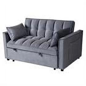 Demi Bonn Convertible Sofa Bed, 3-in-1 Velvet Sleeper Sofa Couch with Pullout Bed, Sectional Sofa with Side Pockets and Adjustable Backrest for Living Room, Gray