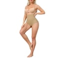 thumbnail image 2 of INSPIRE CHIC Women's High Waisted Shapewear Thong Tummy Control Slimming Ice Silk Elegant Lace Underwear Small Beige, 2 of 5