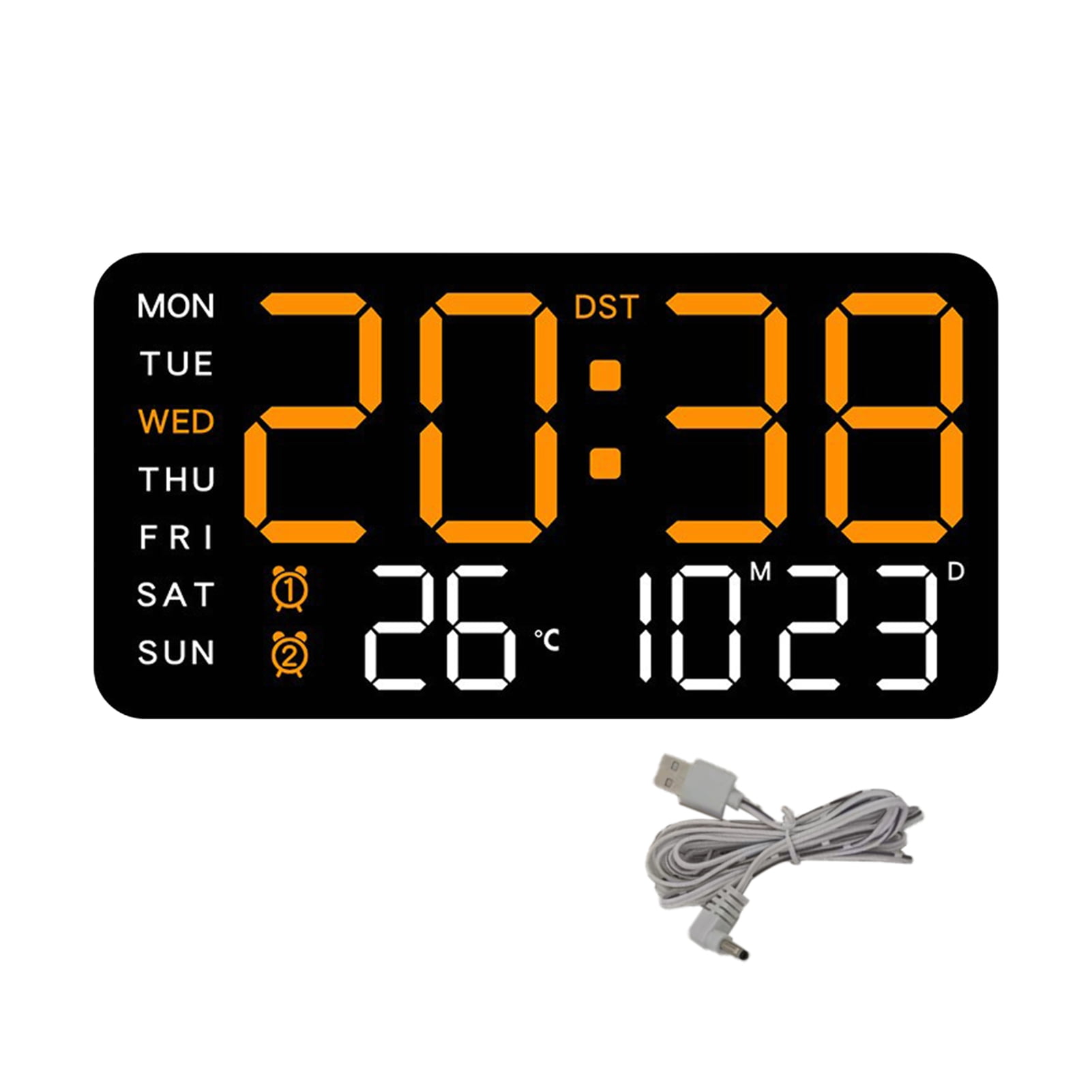 Callipe Digital Wall Clock Large Display Auto Dimming Easy-Setup Temperature Calendar Countdown Timer Silent Hanging Clock
