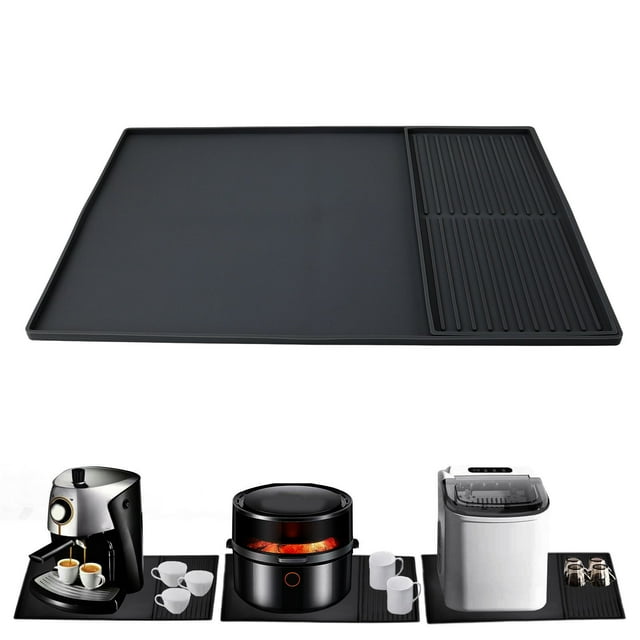 Coffee Machine Drip Mat, Heat Insulation Silicone Dual Zone Drying Mat and Drip Tray, Rubber Backing, Raised Edges, Multifunctional Non Slip Large Mat for Kitchen Countertop
