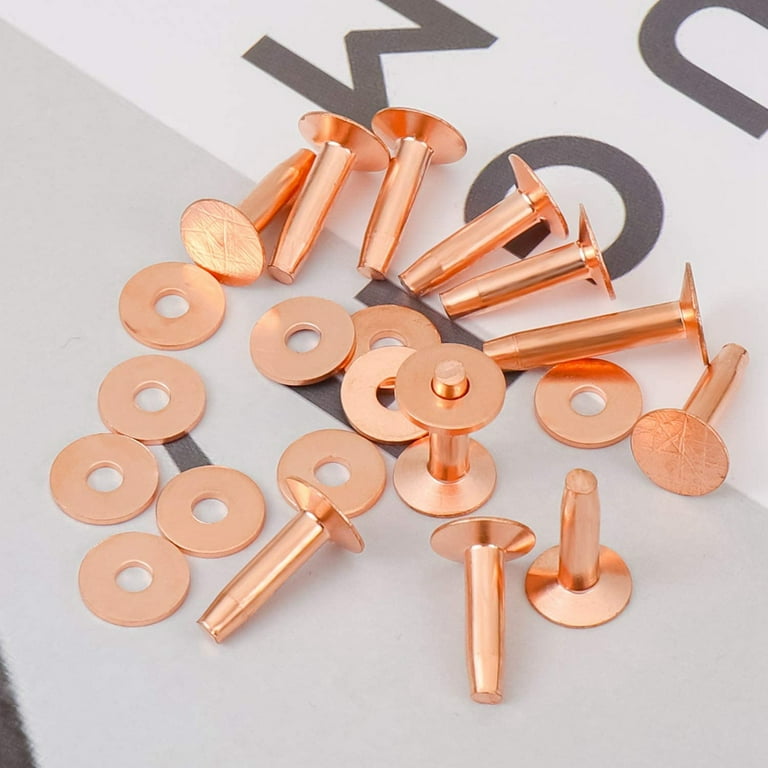 20Pack Copper Rivets and Burrs (14mm and 19mm) with 2Pcs Punch Rivet Tool  for Belts, Bags, Collars, Leather-Crafting 