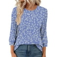 thumbnail image 4 of Ounisa Fall Summer Shirts for Women 3/4 Length Sleeve Crewneck Tops Trendy Loose Casual Printed Three Quarter Cute Blouse, 4 of 6