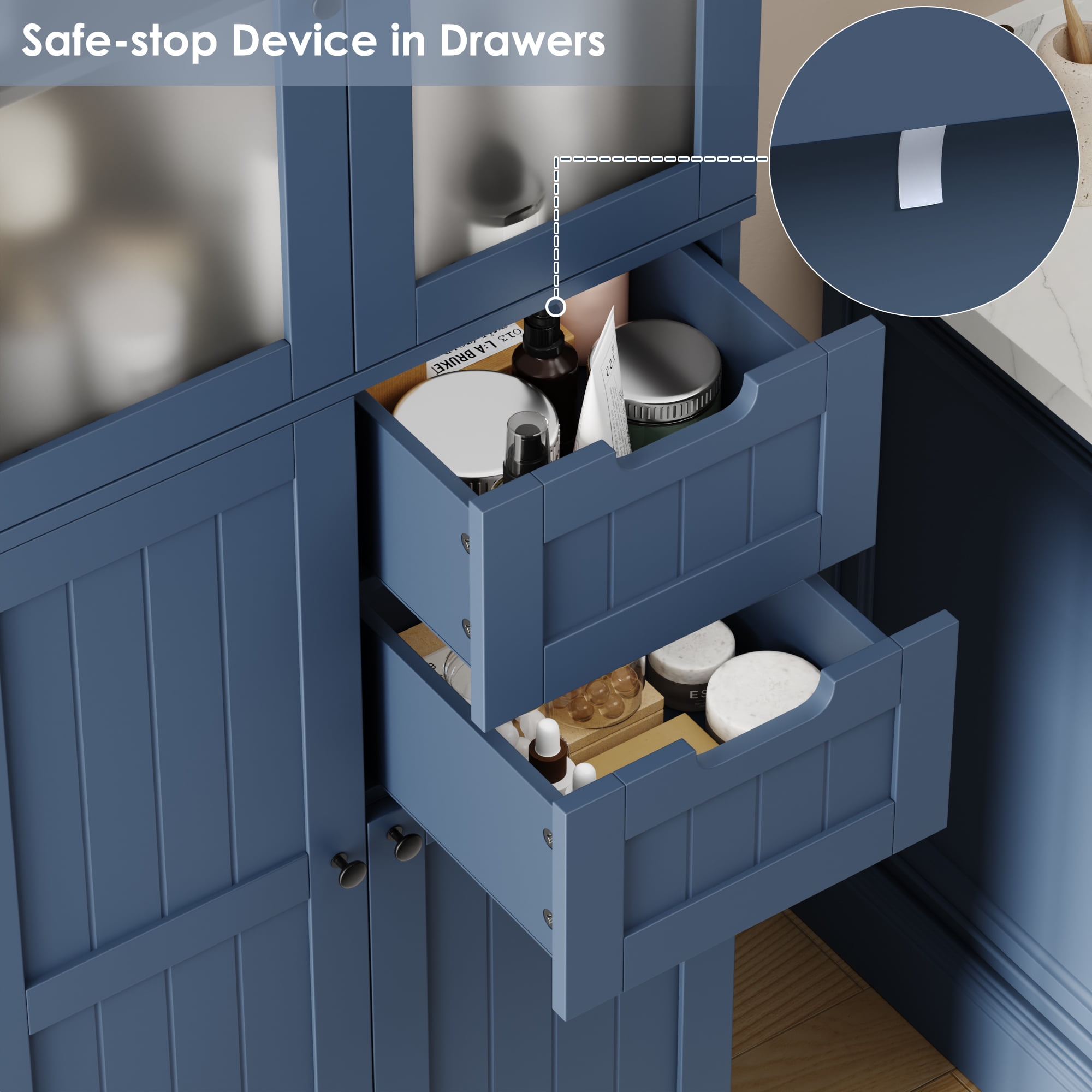 Homfa 67" Tall Bathroom Cabinet, Linen Cabinet with Doors and Removable Drawers, Kitchen Cupboard, Blue