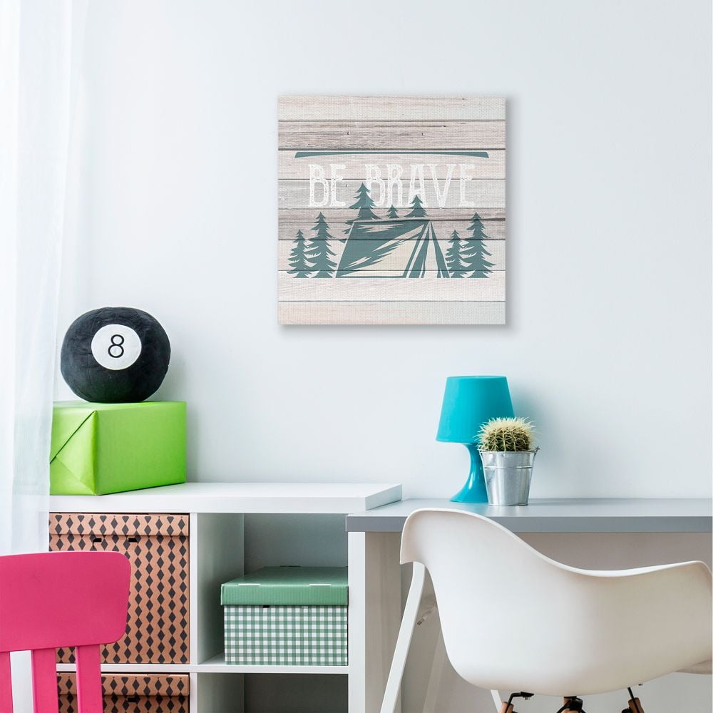 Stupell Industries Be Brave Motivational Phrase Rustic Forest Camping Canvas Wall Art Design by Kim Allen