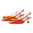 thumbnail image 4 of XYD Women Chic Bowknot Pointed Toe Slingback Pumps Metal Flared Low Heels Buckled Strap Sandals Dressy Shoes Size 11.5 Red-orange, 4 of 4