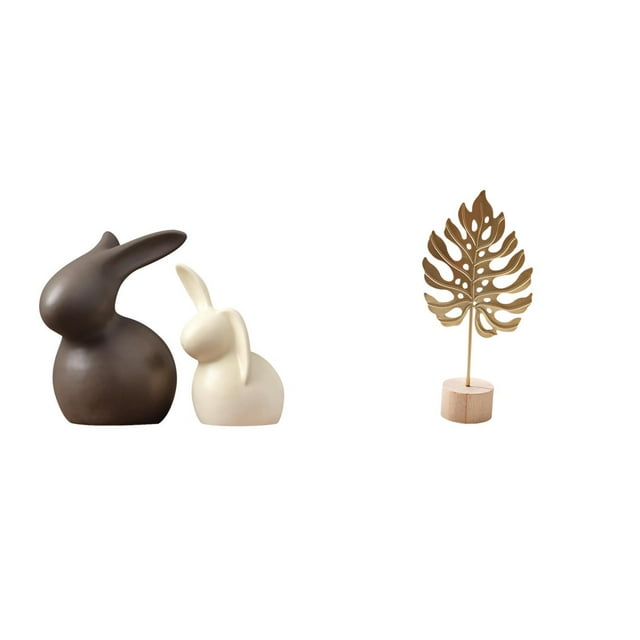 Escultura De Hoja De Conejo De Cerámica, Figura De Porcelana, Adorno Abstracto Creativo Nórdico, Mesa De Gabinete De Jardín De Pascua, Decoración Del Hogar