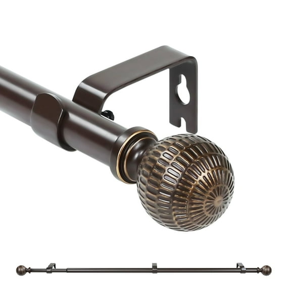 Ridicili 5/8" Single Telescoping Curtain Rod with Reticulated Ball Finials,Bronze Gold, 28"-48"