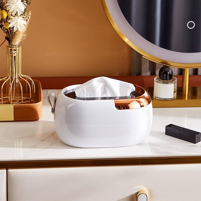 Desktop Tissue Box Holder with Spring and Storage Compartment for Kitchen, Living Room, Coffee Table Decor
