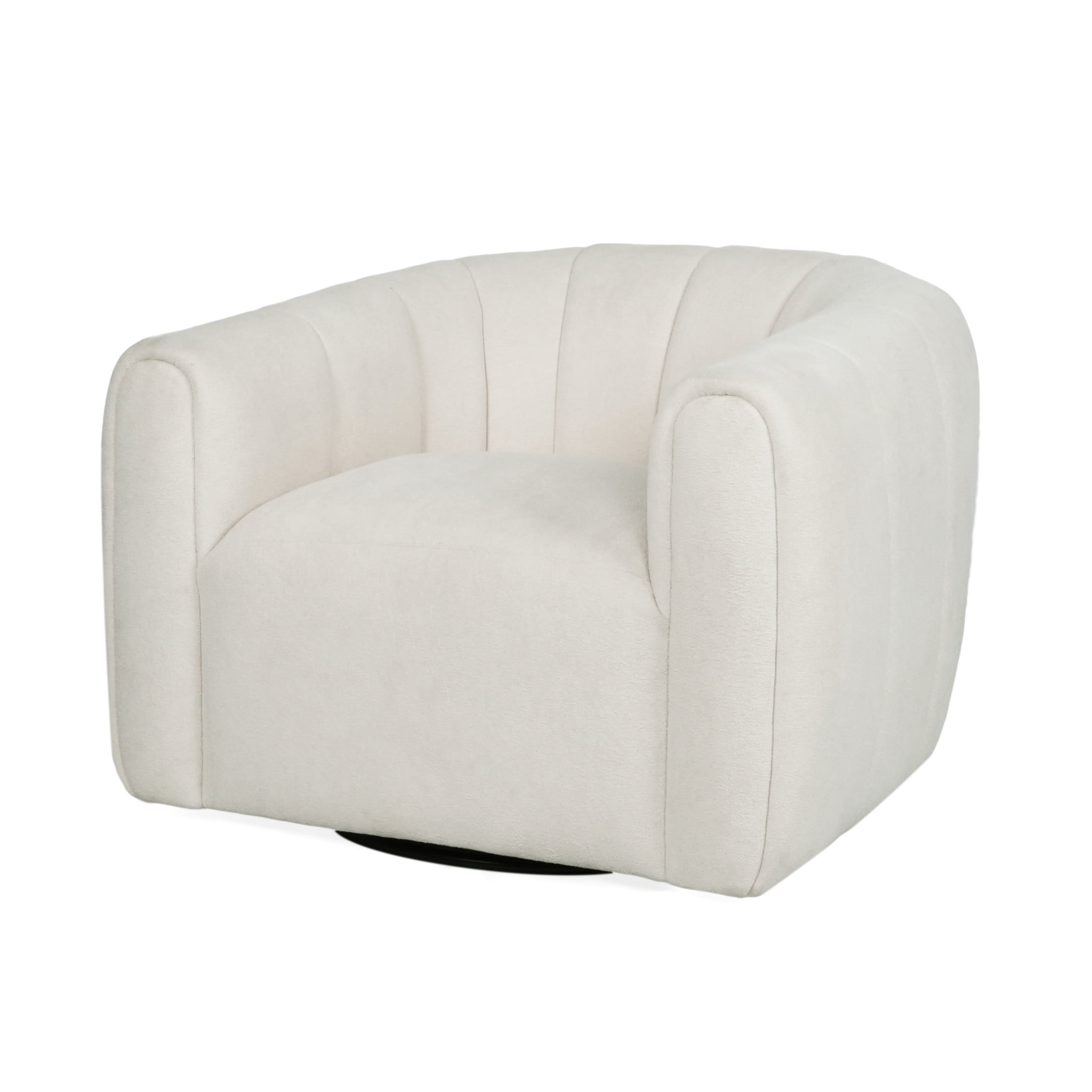 Noble House Smith  Textured Boucle White Modern Swivel Club Chair