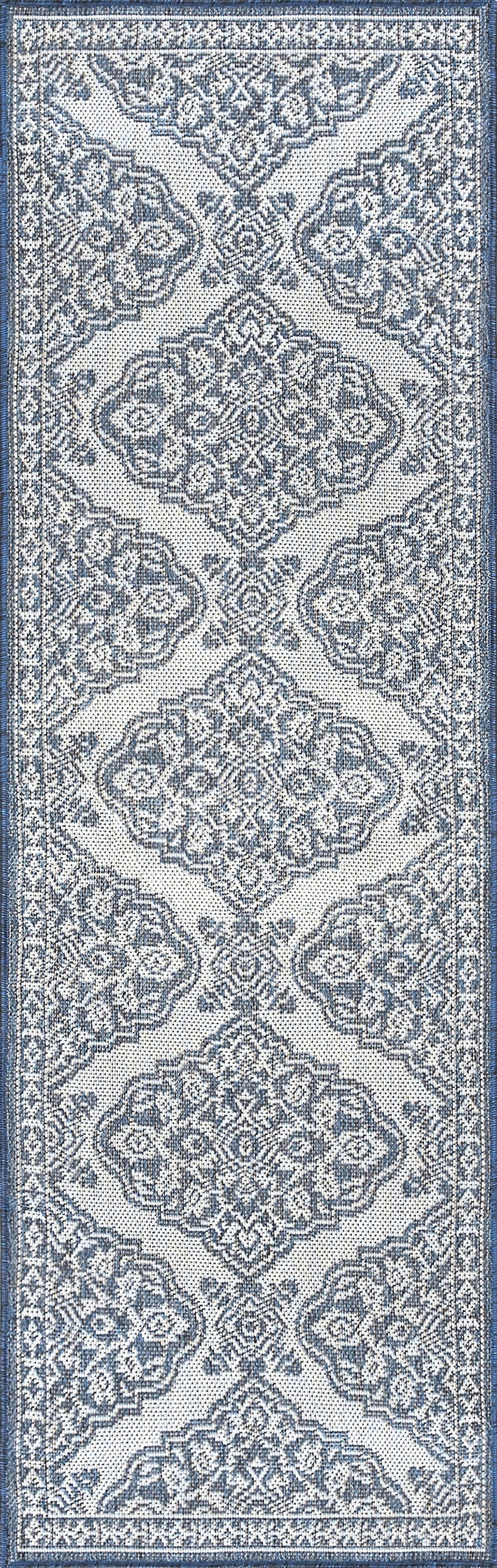 2x8 Water Resistant, Indoor Outdoor Runner Rugs for Patios, Hallway, Entryway, Deck, Porch, Balcony or Kitchen | Outside Area Rug for Patio | Blue, Floral | Size: 2'2'' x 7'3''