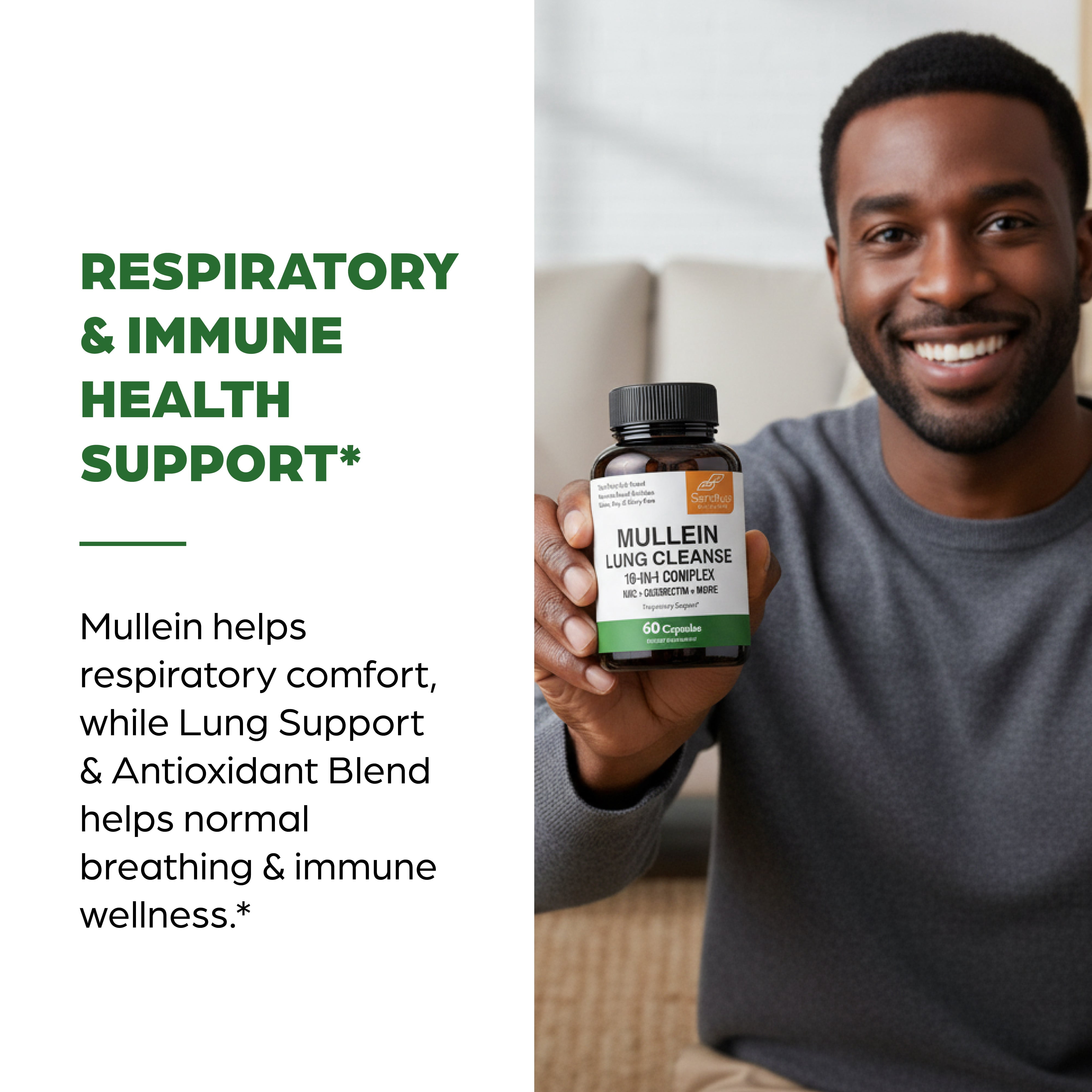Sandhu's Mullein Capsules for Lungs with Quercetin | Mullein Leaf Extract Supplement for Immune, Lung & Respiratory Health Support | for Men & Women | 60 Count (Pack of 1)