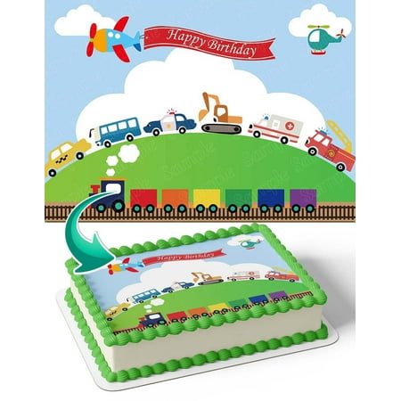Plain Train Police Kids Edible Image Cake Topper Personalized Birthday Sheet Decal Banner 1/4 Sheet