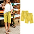 thumbnail image 2 of ZACPNCV 2PC Shorts for Girls Summer Casual Knee Length Bermuda Shorts Kids High Waisted Drawstring Short Pants Teen Girls Clothes Yellow 7-8 Years, 2 of 5