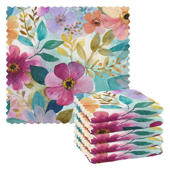 6 Pieces of Kitchen Towels 11x11Inch Kitchen Dish Cloths Kitchen Dish Towels Reuseable Cleaning Cloths Floral Watercolor Art