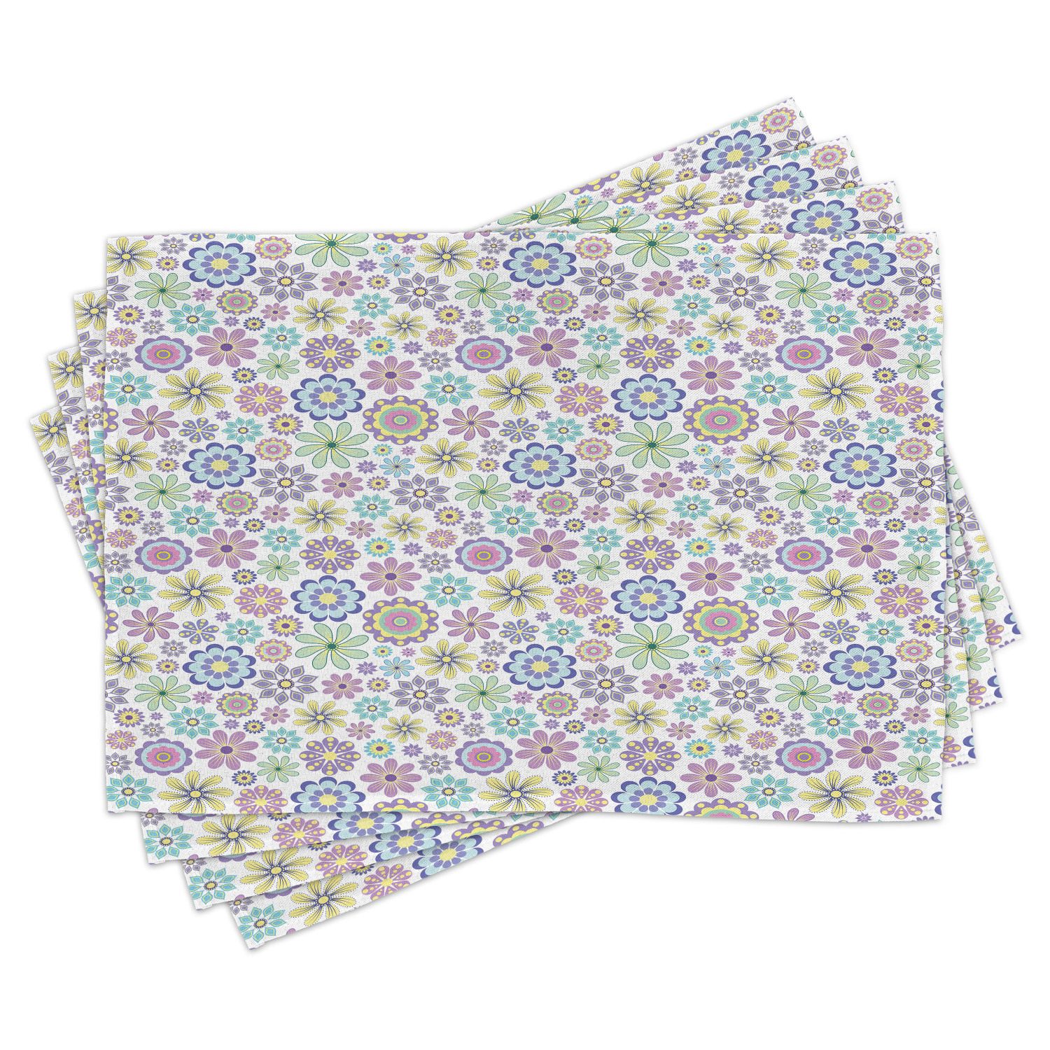 Pastel Placemats Set of 4 Cute Ornate Different Kinds of Flowers