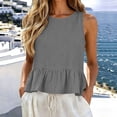 thumbnail image 2 of Pounoo Women's Linen Tops Sleeveless Crew Neck Ruffle Hem Blouses Casual Summer Wear Lightweight Breathable Relaxed Fit Shirts, 2 of 10