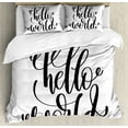 thumbnail image 1 of Hello World Duvet Cover Set King Size, Hand Written Style Fun Typography Simplistic Monochrome Print, Decorative 3 Piece Bedding Set with 2 Pillow Shams, Charcoal Grey and White, by Ambesonne, 1 of 3