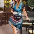 thumbnail image 3 of Honeii Cartoon Cute Shark Print Women’s Short Sleeve Dress, Comfortable Casual Dress, Soft Polyester Spandex Blend, Stylish Everyday Wear for Summer, Perfect for Travel and Vacation, 3 of 6