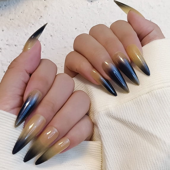 Silver Shimmer Fake Nails Wearable Long Gradient Fake Nail for Women and Girls Perfect Gift Glue Models XZ230