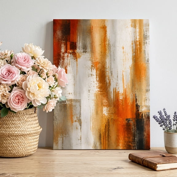 Canvas Wall Art Red Orange White Graffiti Canvas Art Print Abstract Art Mottled Texture Modern Pictures Wall Decor for Living Room Bedroom Artwork Decorations Stretched Framed Ready to Hang 12"x18"
