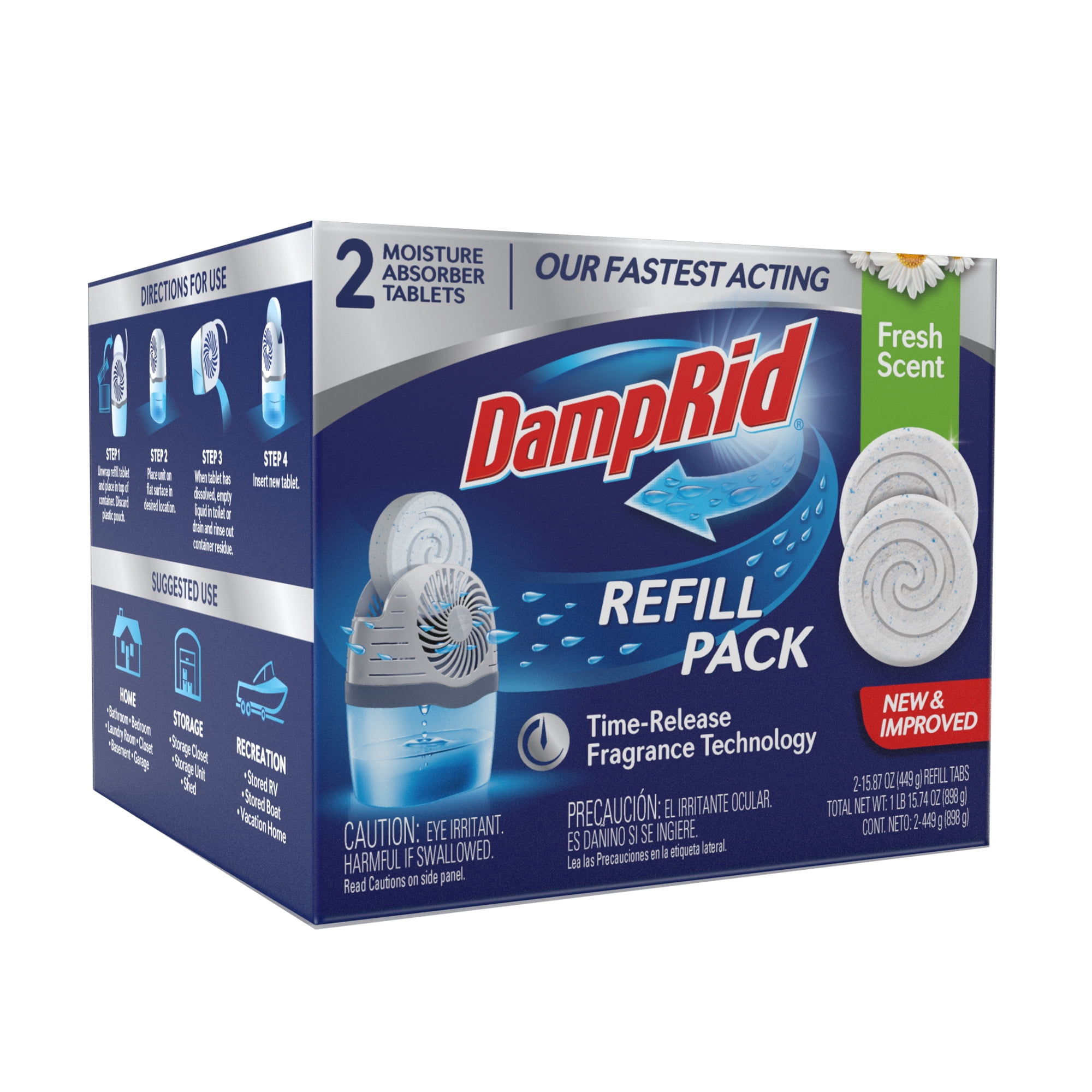 DampRid Moisture Absorber Drop-In Tablet Refill Pack, Fresh Scent, 15.8 oz., 2 Ct.