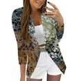 thumbnail image 1 of Women's Casual Printed Three Quarter Sleeve Open Front Notch Lapel Cardigan Style Work Coat, 1 of 6