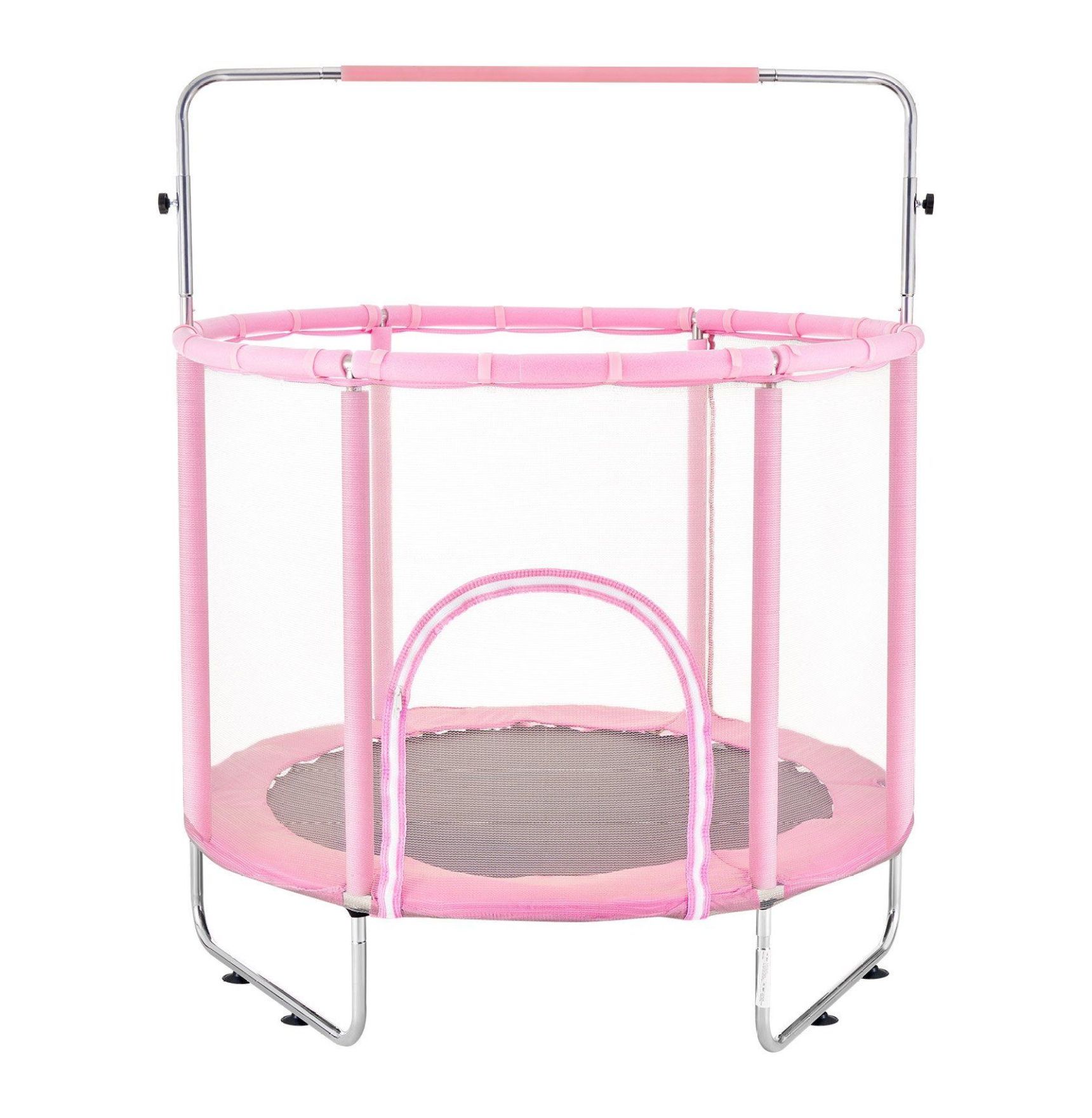 55" Kids Trampoline with Net & Enclosure, Mini Toddler Trampoline Indoor Outdoor, Adjustable Height, Basketball Hoop, Swing, Gifts for Ages 3-12