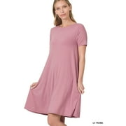 Zenana Women & Plus Short Sleeve Flared T-Shirt Midi Dress with Side Pockets
