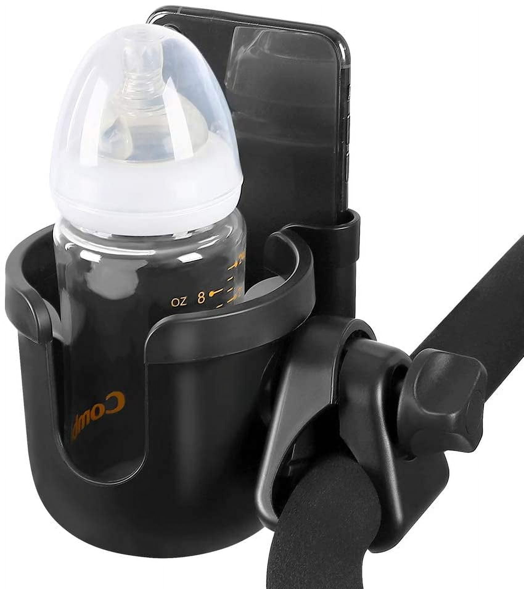 Stroller Cup Holder with Phone Holder, Bike Cup Holder, Universal Cup Holder for Uppababy Nuna Doona Strollers, 2-in-1 Cup Phone Holder for Walker Wheelchair Scooter Accessory All Black & All Black