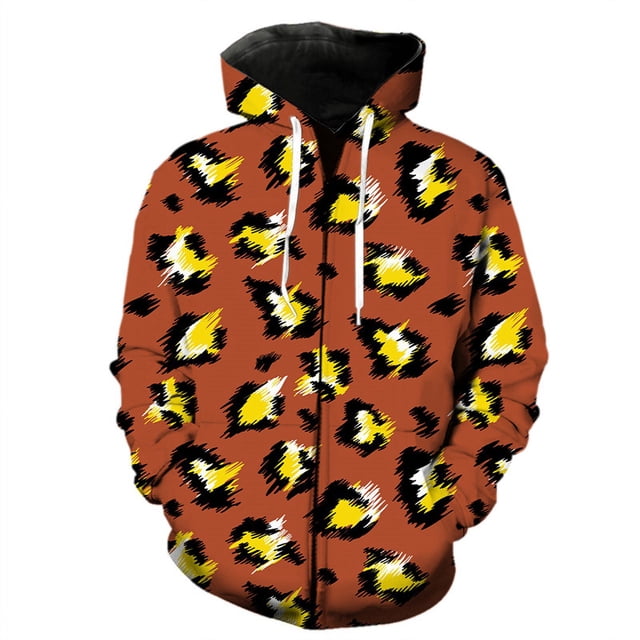Sudadera con capucha y cremallera de leopardo con estampado 3D para hombre, estilo Harajuku, de manga larga, estilo urbano, holgada, para primavera