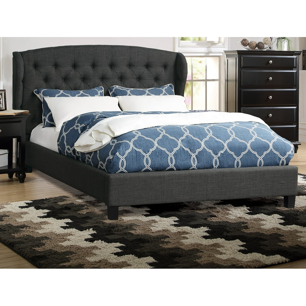 Queen size bed Charcoal polyfiber bedroom furniture 1pc bed set Tufted